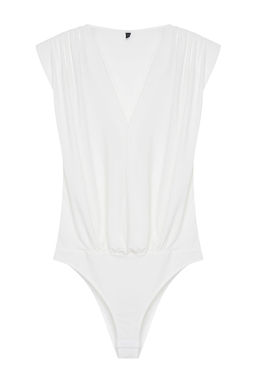 Beyaz Vatkal? Kruvaze Yaka Esnek C?tc?tl? Orme Orme Body TWOSS23BD00007