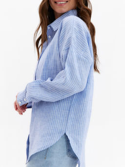 Рубашка женская MINAKU oversize в полоску, белая, голубая, размер 44