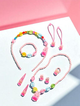 Набор детских украшений Выбражулька «Зайчики», 9 предметов: ободок, 2 резинки, 2 заколки, клипсы, кулон, браслет, кольцо, МИКС