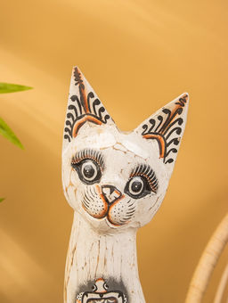 Сувенир «Кошка», белая, 60×12×6 см, дерево, МИКС