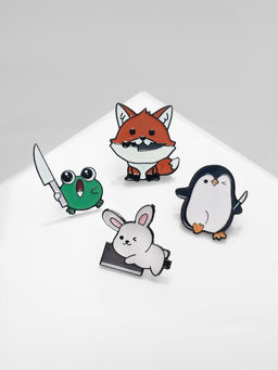 Набор значков (4 шт.) Опасные зверюшки, цветной в чёрном металле