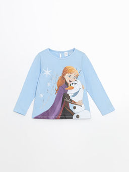 Bisiklet Yaka Elsa Bask?l? K?z ?ocuk Ti??rt 2li