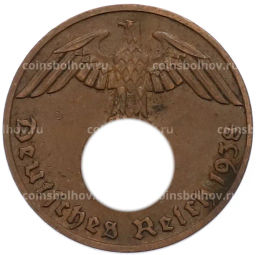 Монета 1 рейхспфенниг 1938 года J Германия