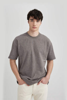 Футболка свободного покроя с круглым вырезом и короткими рукавами с принтом - Defacto фото 4