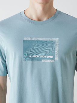 Bisiklet Yaka K?sa Kollu Bask?l? Penye Erkek Ti??rt