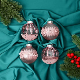 Ёлочные игрушки Жаклин, шары новогодние, d=8 см, набор 4 шт., розовый - Зимнее волшебство фото 3
