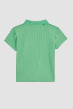 Облегающая футболка-поло в рубчик с короткими рукавами для девочек - Defacto фото 9
