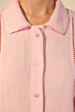 Pembe %100 Keten Nak?s Detayl? Gomlek TWOSS26GO00047