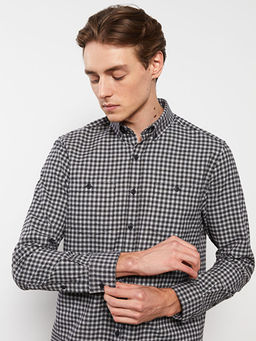 Regular Fit Uzun Kollu Ekose Gabardin Erkek G?mlek