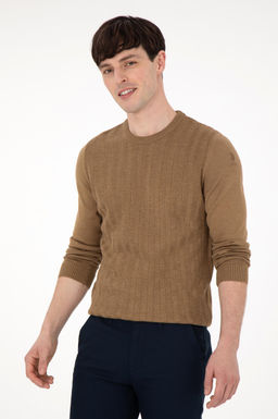 Erkek Slim Fit Bisiklet Yaka Haki Melanj Kazak - U.s. polo assn фото 3