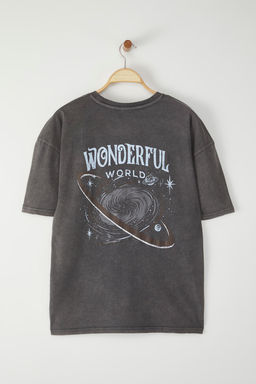 TRENDYOL MAN Antrasit Oversize/Genis Kesim Eskitme/Soluk Efekt Galaksi Bask?l? T-Shirt TMNSS25TS00102 - Trendyolmilla фото 5