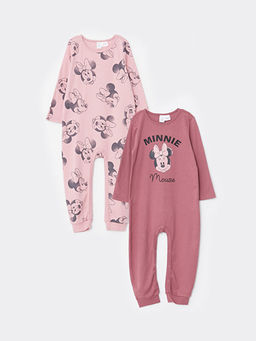 Bisiklet Yaka Uzun Kollu Minnie Mouse Bask?l? K?z Bebek Tulum 2li