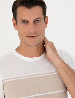Bej Slim Fit Bisiklet Yaka Triko T-Shirt