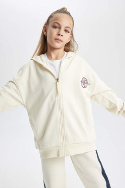 Толстый, мягкий кардиган для девочек с капюшоном на спине и принтом внутри - Defacto фото 5