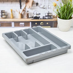 Лоток д/столовых приборов раздвижной "Смарт" серый