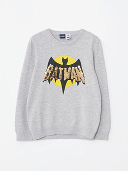 Bisiklet Yaka Batman Desenli ?ift Y?nl? Payetli Uzun Kollu Erkek ?ocuk Triko Kazak - Waikiki фото 2