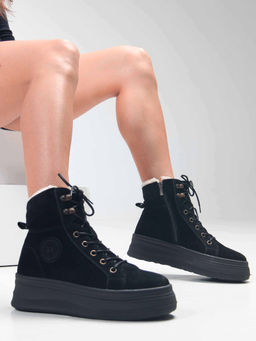 Ботинки 219.warmbl. черный замша/Байка