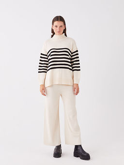 Beli Lastikli D?z Geni? Pa?a Kad?n Triko Pantolon