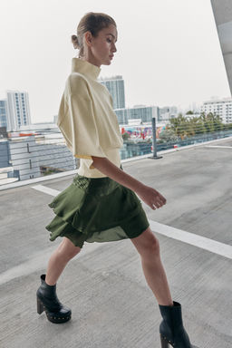 SATIN MINI SKIRT WITH RUFFLES