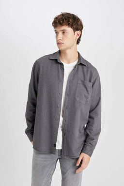 Хлопковая рубашка обычного кроя с длинными рукавами - Defacto фото 4