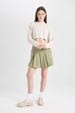 Coool Piliseli Normal Bel Basic Duz Gabardin Mini Etek