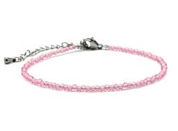 Браслет из граненых бусин мелких 2мм циркон цв.розовый, 17см