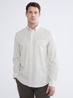 Regular Fit ?izgili Erkek Keten Kar???ml? G?mlek