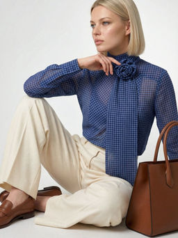 Блузка из органзы в клетку OD-984-1 фиолетовый с черным