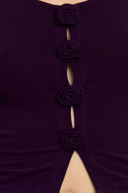 Mor Fitted/Vucuda Oturan Gul Detayl?Orme Bluz TWOAW25BZ00277 - Trendyolmilla фото 4