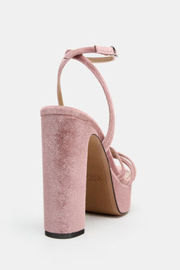 SANDALIA PLATAFORMA EFECTO TERCIOPELO / Rosa - Zara фото 4