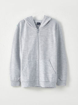 Kap??onlu Basic Uzun Kollu Erkek ?ocuk Fermuarl? Sweatshirt