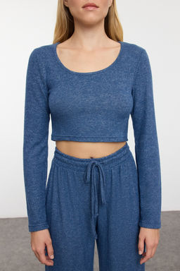 Indigo Yumos Crop ve Wide Leg/Genis Paca Orme Alt Ust Tak?m TWOAW23AU00125