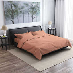 Постельное белье, комплект 1,5 спальный Персик, 4 предмета: пододеяльник 145х215см на кнопках, простыня 150х220см, 2 наволочки 70х70см с клапаном-запахом, перкаль 115г/м2, хлопок 100%, упаковка классическая ПВХ 32х41см, Домашняя мода (Россия)