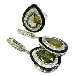 Комплект Султан-26, султанит, покрытие родий, размеры кольца: 17, 18, 19, 20 - Agat77 фото 4