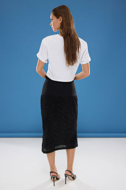 TRENDYOLMILLA Siyah Payet Detayl? Midi Dokuma S?k Etek TPRSS25ET00006 фото 5