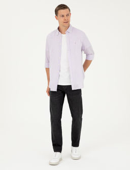Lila Slim Fit Keten Kar___ml_ G_mlek