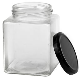 Банка стеклянная с винтовой крышкой Кубик 0,52л, h11см, цветная, металлическая крышка, диаметр горла - 5,8см, основания - 8х8см (Китай) - Домашняя мода фото 3