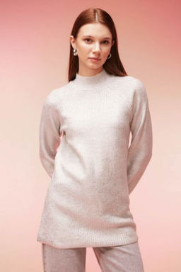 Regular Fit Yar?m Bal?kc? Yaka Basic Duz Triko Kazak Tunik