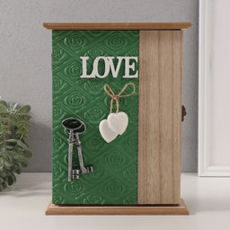 Ключница настенная Отпечаток листьев. Ключи и сердце, дерево, 6 крючков, зелень, 6.5?20?26.5 см