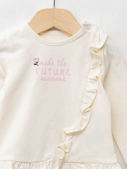 Bisiklet Yaka Uzun Kol Bask?l? Pamuklu K?z Bebek Ti??rt - Waikiki фото 3