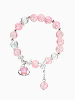 Браслет с подвесками "Сахарный" звезда, шар №10/8, цвет розово-белый матовый в серебре