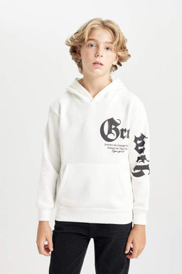 Толстая толстовка с капюшоном и принтом для мальчиков - Defacto фото 4