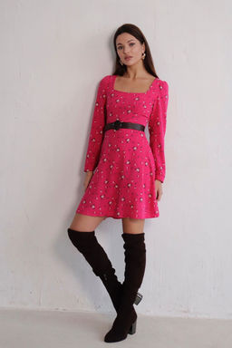 Платье с вырезом каре малиновое в цветок - Martichelli фото 6