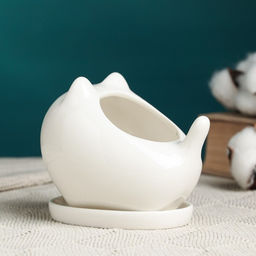 Декоративный горшок для цветов «Котик», 200 мл, 10.2×7.2×8.7 см, керамический, белый