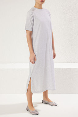 TRENDYOLMILLA Koyu Kahverengi %100 Pamuklu Bisiklet Yaka K?sa Kol Midi Orme T-shirt Elbise TWOSS25EL00465  фото 8