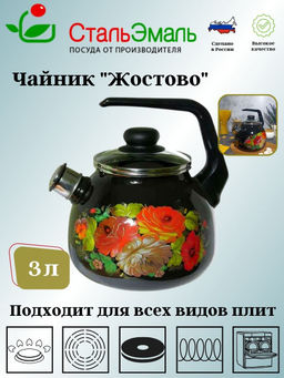 Чайник для плиты 3,0л 4с209я Жостово черн