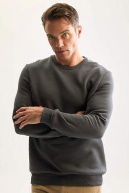 Lacivert 3 Iplik Pamuklu Sardonlu Ici Polarl? Regular Fit Bisiklet Yaka Kal?n Sweatshirt - Defacto фото 3