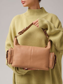 Кожаная сумка Deboro 31078 бежевая нуга