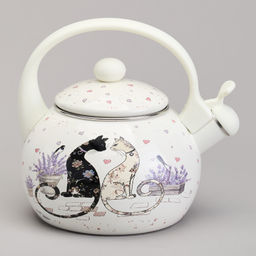 ЧАЙНИК AGNESS ЭМАЛИРОВАННЫЙ СО СВИСТКОМ СЕРИЯ LAVANDER CATS, 2,2 Л  фото 3