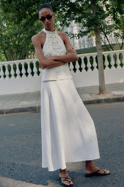 VESTIDO COMBINADO BORDADOS PERFORADOS / Blanco
